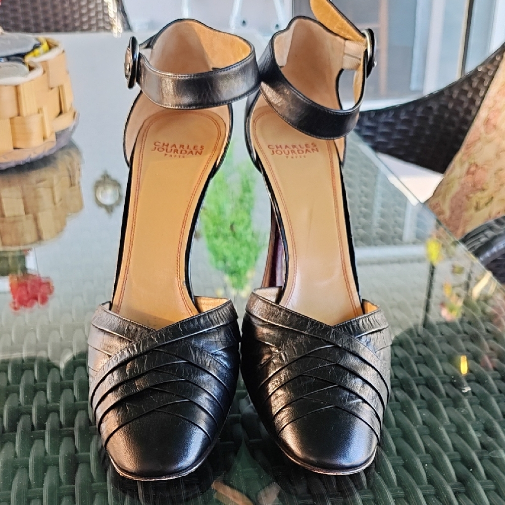 Charles Jourdan Black Strappy Heels